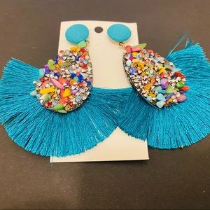 Blue Tassel Drop Earrings